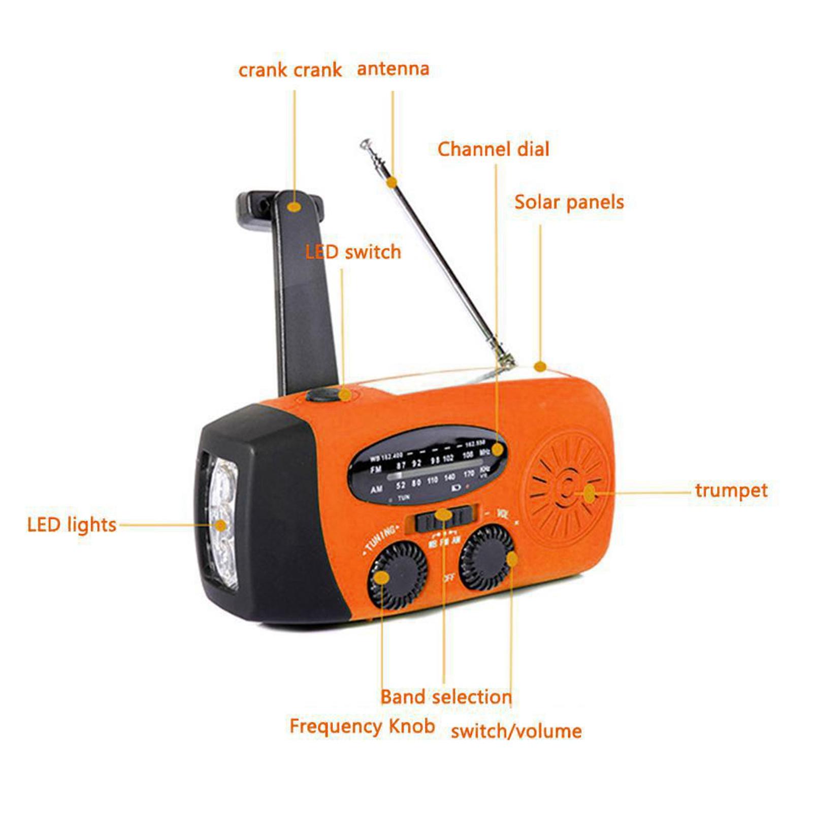 

Портативное аварийное метеорологическое радио 1000 мАч на солнечной батарее с ручным приводом и светодиодным фонариком SOS