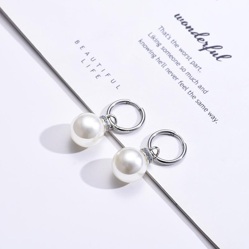 Trendy Stainless Steel Hoop Earrings For Women Big Pearl Round Gold Silver Color Earrings Wrap Rhinestone Crystal Jewelry Bijoux