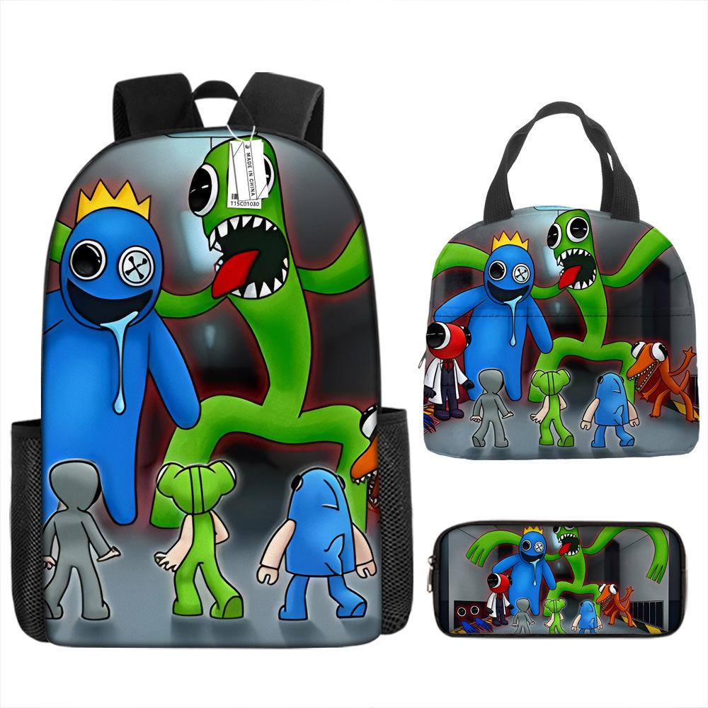 Rainbow Friends School Bag Rainbow Friends Backpack Three-piece Set for Elementary School Students Large Capacity Cartoon Computer Bag