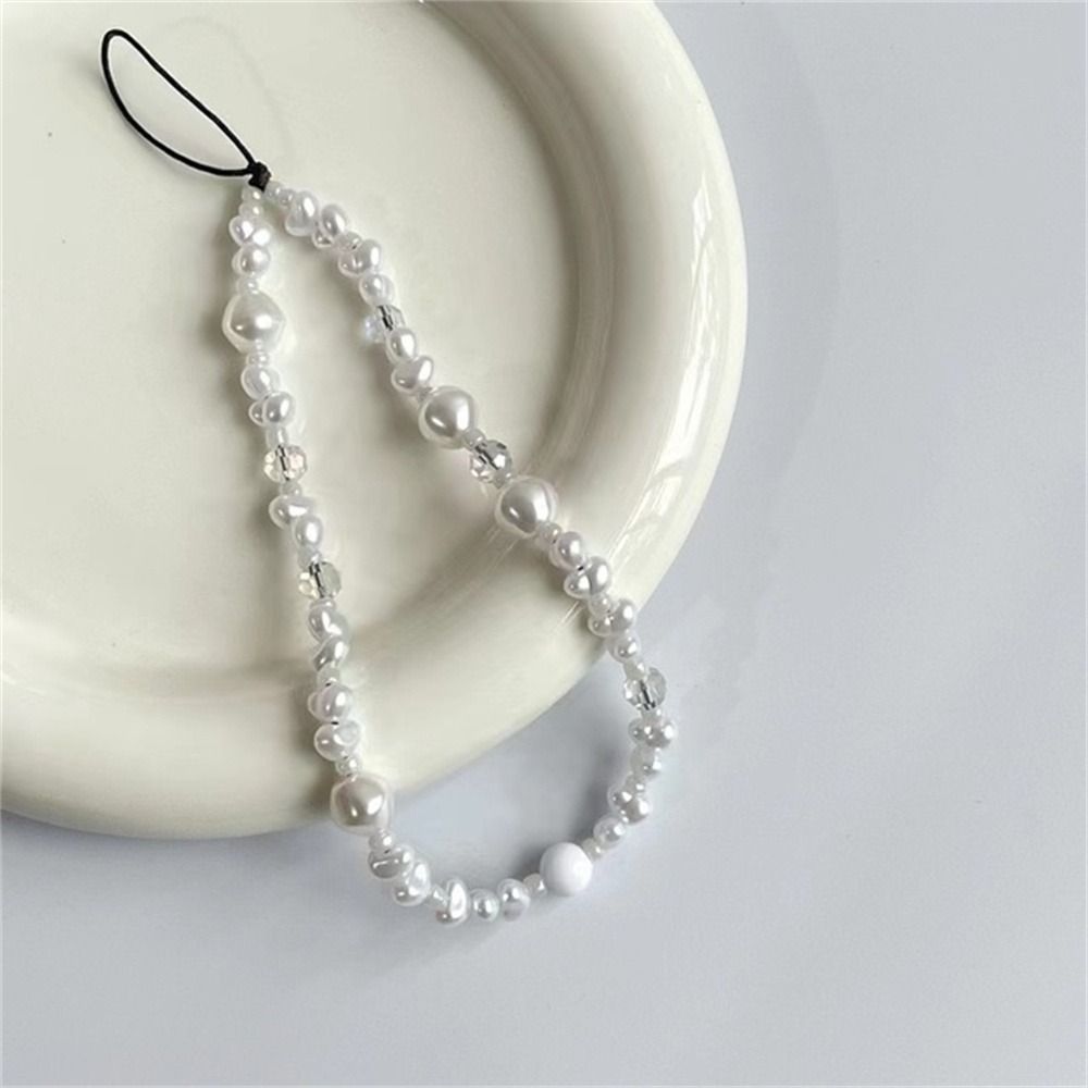 Pearl Crystal Glass Beaded Mobile Phone Chain Phone Wrist Strap Anti-Lost Lanyard Phone Lanyard