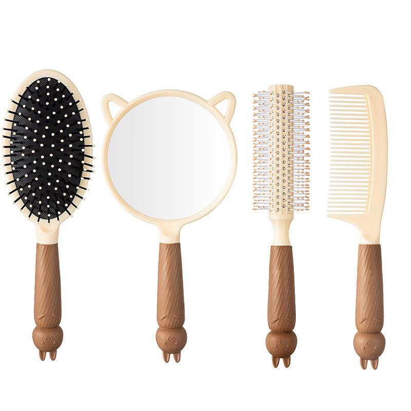Portable Cute Cartoon Mirror and Air Cushion Comb Set for Fluffy Styling and Curly Long Hair