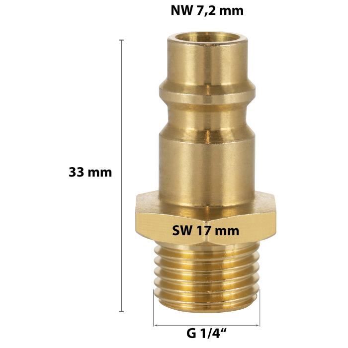 Embout pour air comprimé NW 7,2 avec filetage mâle 1/4" pour le raccordement à l'air comprimé
