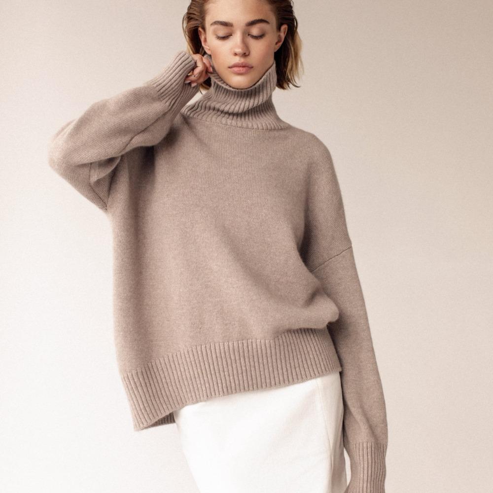 **Women's Thickened Knit Top Autumn Winter Loose Turtleneck Sweater Oversized High Neck Jumper**