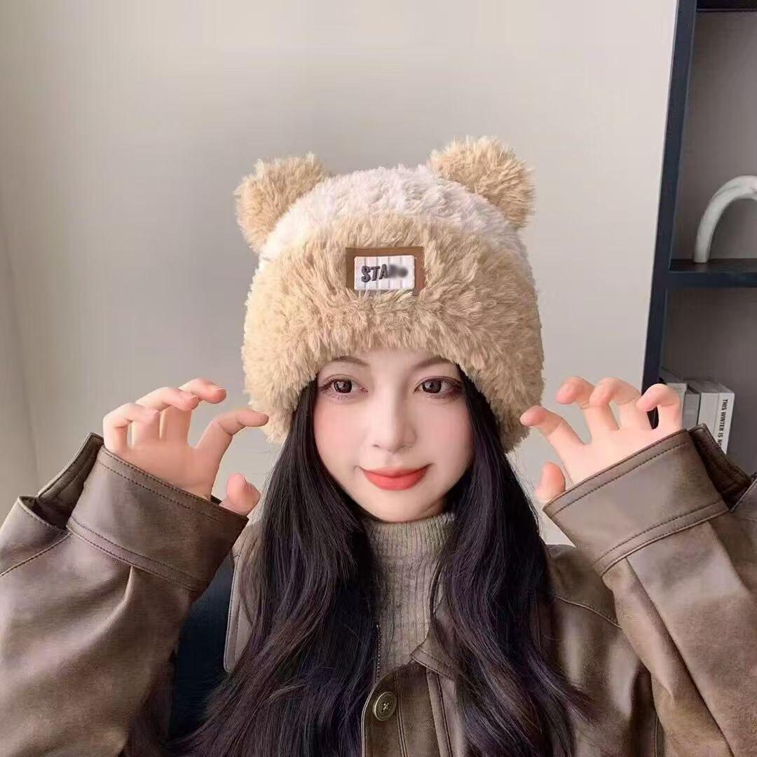 

Зимняя плюшевая шапка Net Red Hundred Bear Hat Теплая большая окружность головы Мягкая шапка Женская шапка