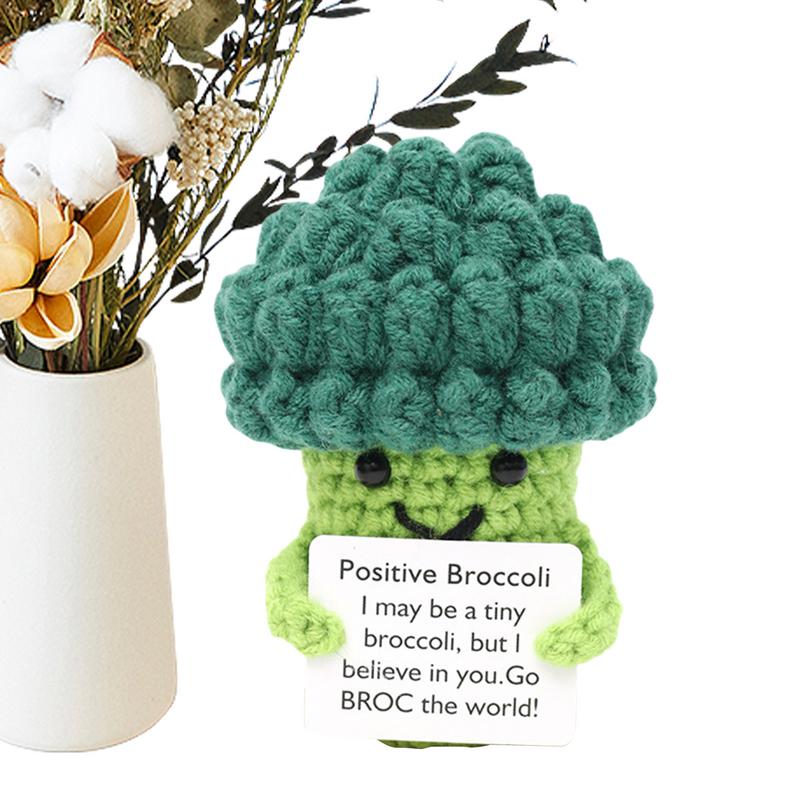 7.8cm Handmade Emotional Support Doll Cartoon Vegetables Brocoli Toy Positive Message Crochet Toy Cute Knitted Decorative Items