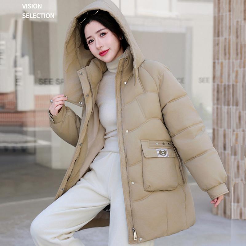 Autumn and Winter Korean Version Hooded Bread Jacket, Thick Down Cotton Jacket, Medium To Long Down Jacket, Loose Outer Jacket, Cotton Jacket