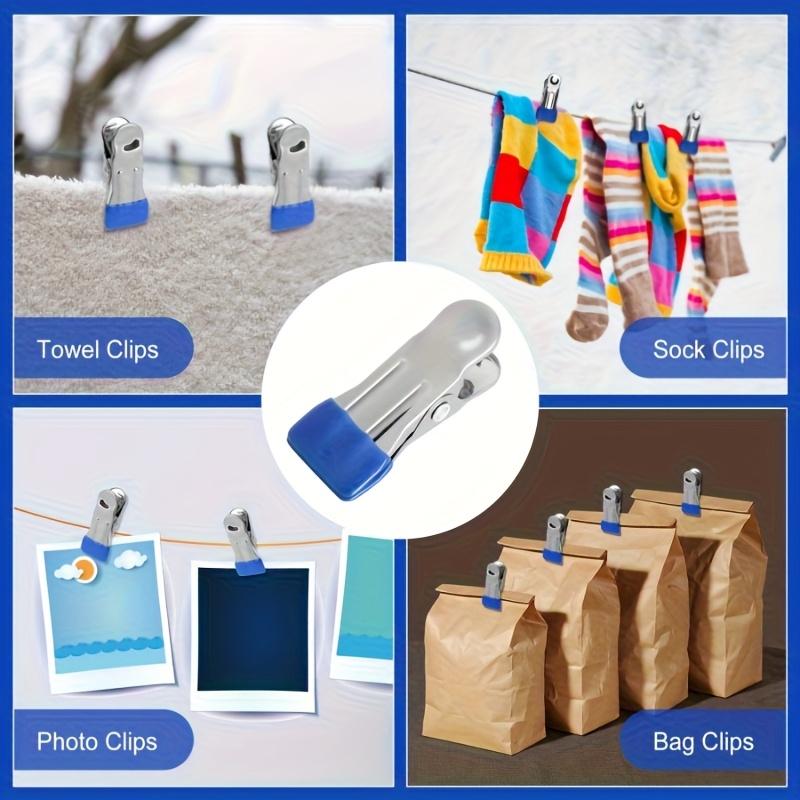 50pcs Heavy Duty Stainless Steel Clothespins with Blue Non Slip Grips Rustproof Multi Purpose Clips for Laundry,Beach,Kitchen,Crafts Home Organization