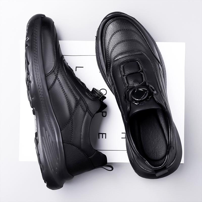New Soft Soled Thick Bottom Business Shoes Mens Casual Leather Lightweight Sneakers Comfy Outdoor Antiskid Walking Shoes