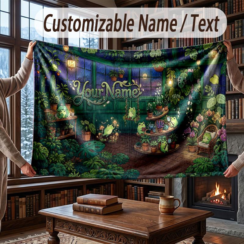 Floral Garden Theme Throw Blanket Custom Name Text Personalized Blanket Soft Cozy Blanket for Home Sofa Bed