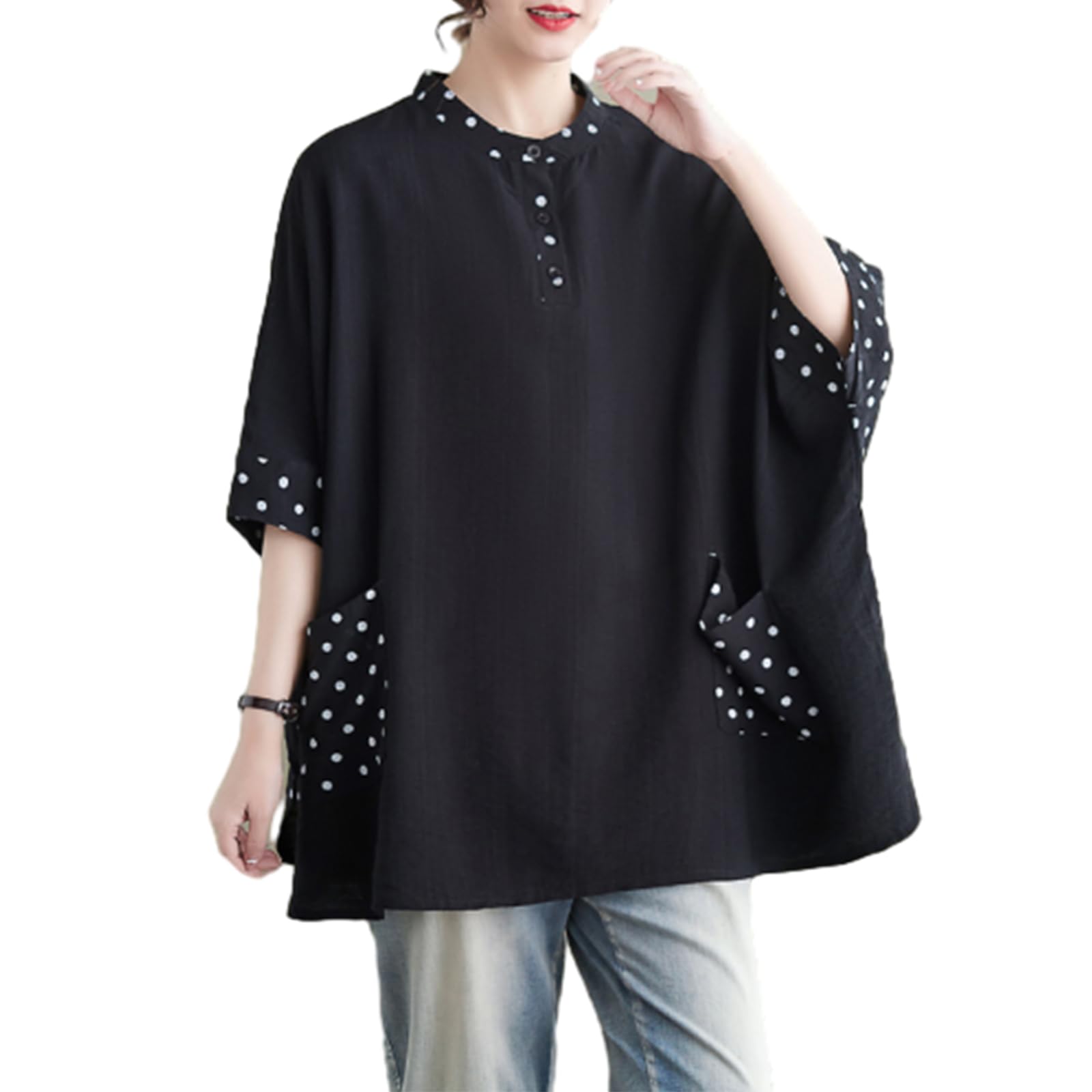 

JoccKorr Футболка женская с коротким рукавом, круглым вырезом, рукавом долман, в горошек, большого размера, свободная, идеально для лета, Футболка, Воротник, Блузка, Топ, Рукава, Клетчатая, В горошек, Пэчворк, Милая,