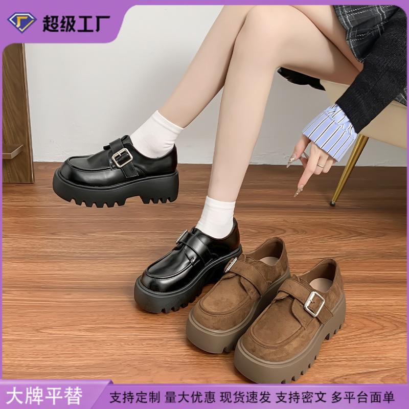 Yuanlitong 2025 Platform Loafers Women's Korean Version Suede Uniform Leather Shoes Women's Outer Wear College Style Thick Heel Shoes