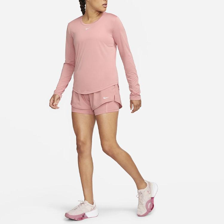 Nike Solid Color Logo Round Neck Long Sleeve T-Shirt Women Tops Red Stardust DD0642-618