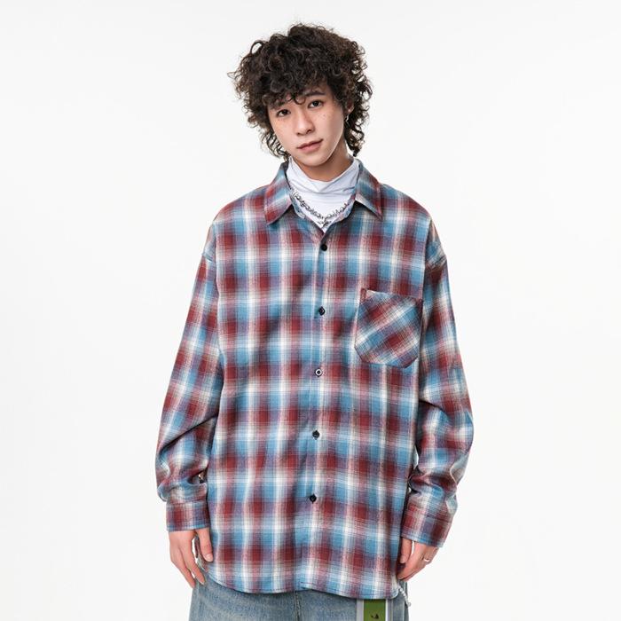 

New Japanese Mid-length Shirt for Spring for Men s Fashion Trend Casual Plaid Shirt 3XL