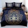Conjunto de Cama King Queen Mão Hamsa Mão de Fátima Capa de Edredom Boho Mandala Preto Dourado Mão da Sorte Capa de Edredom de Poliéster