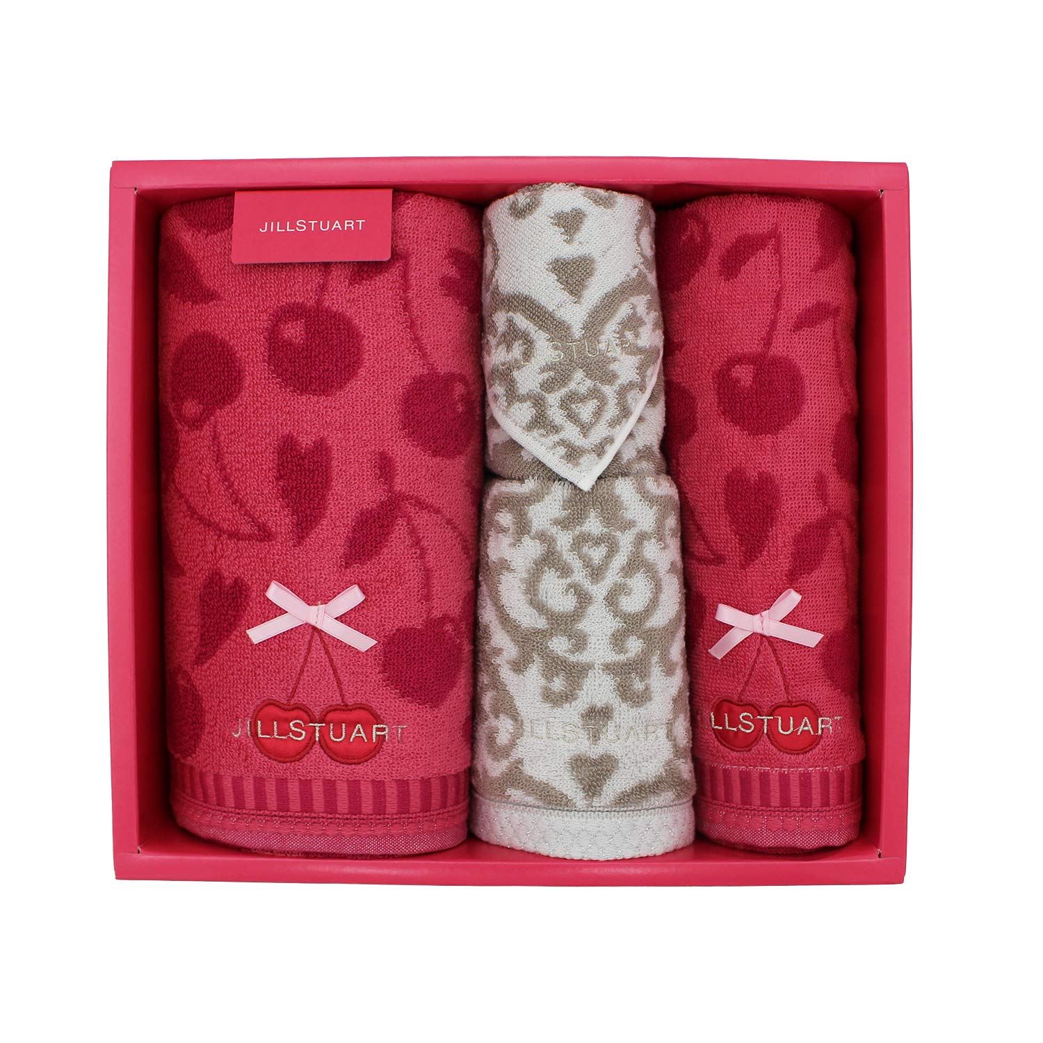 

Jill Stuart Towel Gift Set, Pink/White Petite Clees [Handkerchief, Face Towel, Bath Towel], 58-3159500, Set of 4