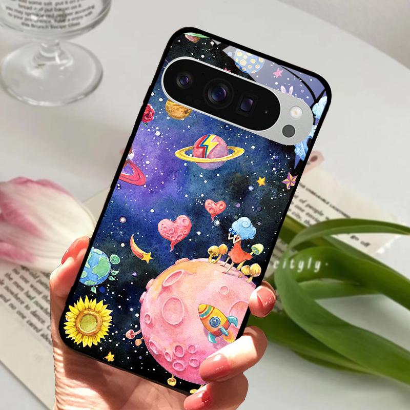 For Google Pixel 9 Pro XL Case Pixel9 Cute Animal Tempered Glass Phone Cover For GOOGLE PIXEL 9A Glass Protective Fundas Cases