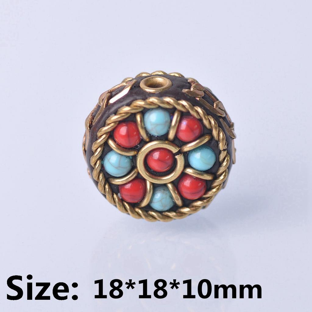 Handmade Nepalese Buddhist Tibetan Brass Metal & Clay Loose Craft Beads for Necklace Jewelry Making DIY