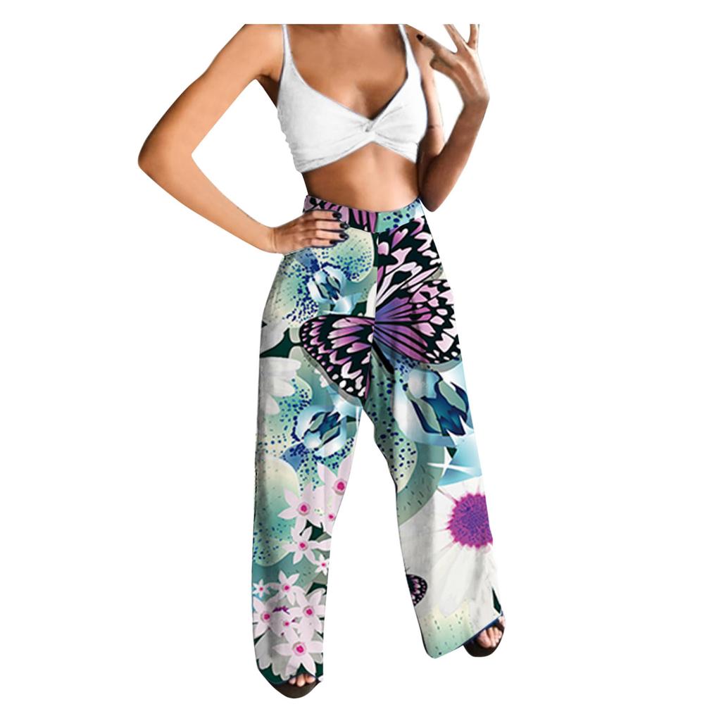 Women Casual Butterfly Printed Sleeveless Camis Tops+Long Pants 2 Piece Set