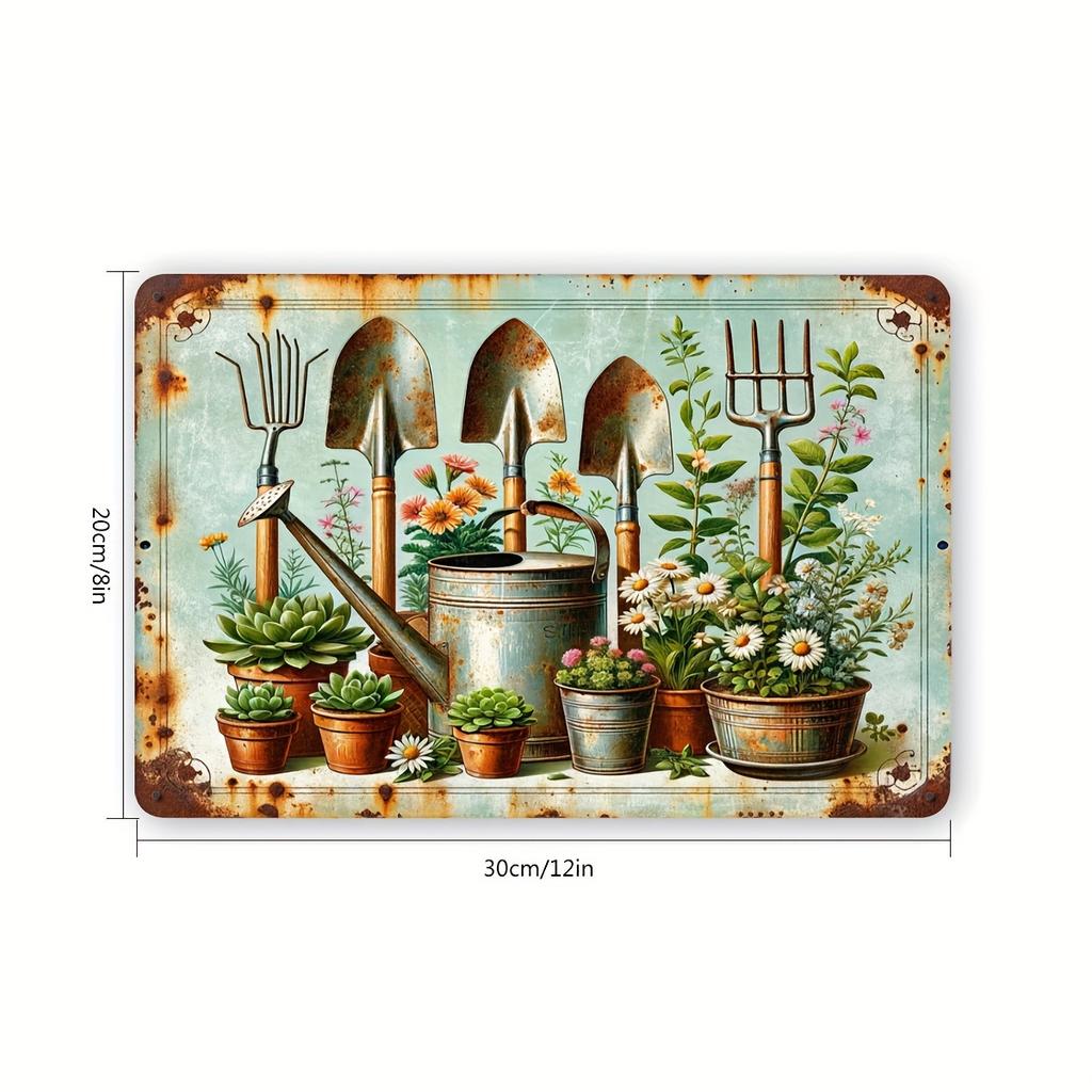 D Printed Aluminum Sign Vintage Gardening Tools Theme Rustic Plant Decor Ideal for Home Bedroom Porch Outdoor Garden
