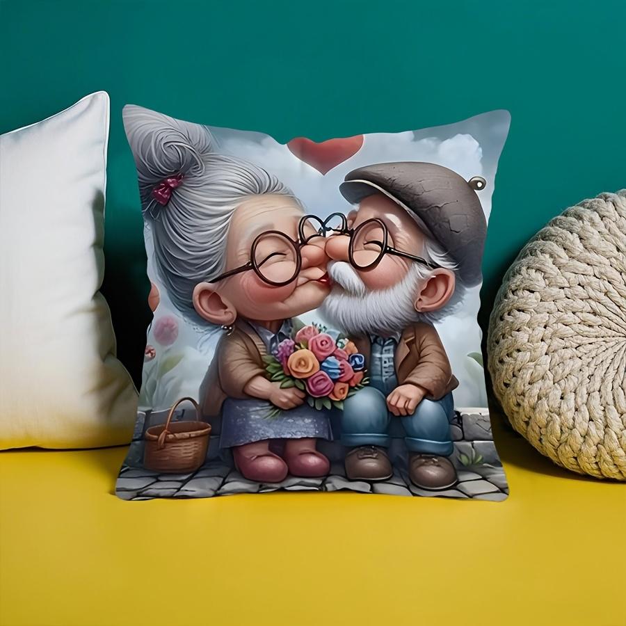 1pc Whimsical Grandparents Pillow Cover - "Oma Und Opa" Design with Heart & Floral Motifs, Perfect Gift for Mother'S Day & Father'S Day