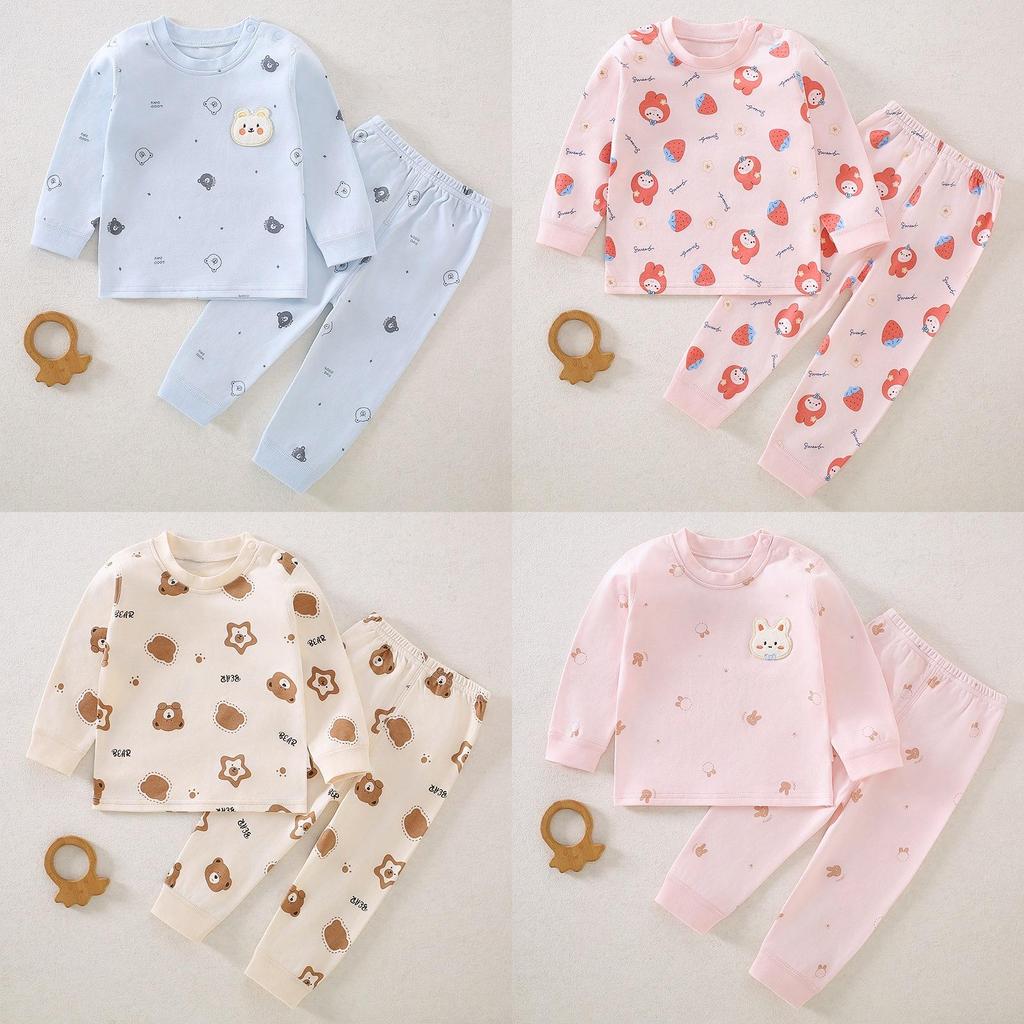 Baby Cotton Sleepwear Set With Shoulder Buttons Nonslip Comfortable Indoor Wear