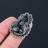 Pear Black Fossil Coral Stone Promise Artisan Ring Jewelry 925 Sterling Silver