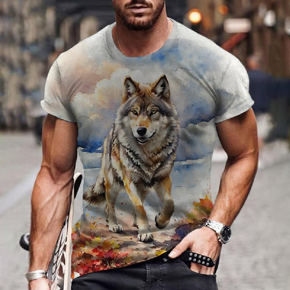 

Футболка с волком и 3d цифровым животным принтом, графический camisa hombre, повседневные футболки с короткими рукавами, удобные пуловеры, топы, мужская одежда 4XL