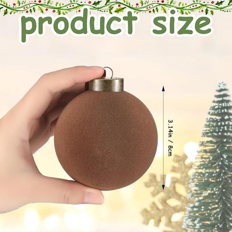 12 Pcs Velvet Christmas Balls Bulk Flocked Christmas Tree Ball Ornaments Plastic Balls Xmas Decorative Hanging Ornaments Christm