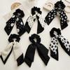 Korean-Style Polka Dot Double Layer Ribbon Bow Scrunchie Hair Tie for Women