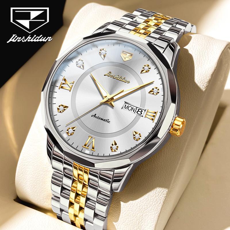 JINSHIDUN New Business and Leisure Men's Watch Elegant Business Double Calendar Mechanical Watch Waterproof Business Men's Watch