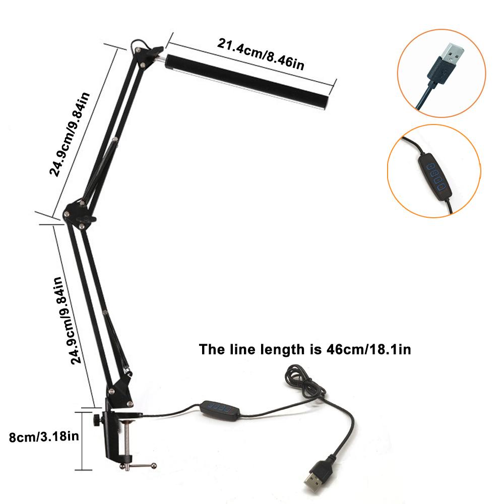Einflammige LED-Schreibtischlampe aus Metall, faltbar, 3 Farben, 10 Helligkeitsstufen einstellbar, flexibler, drehbarer Lampenkopf, ideal zum Lesen am PC