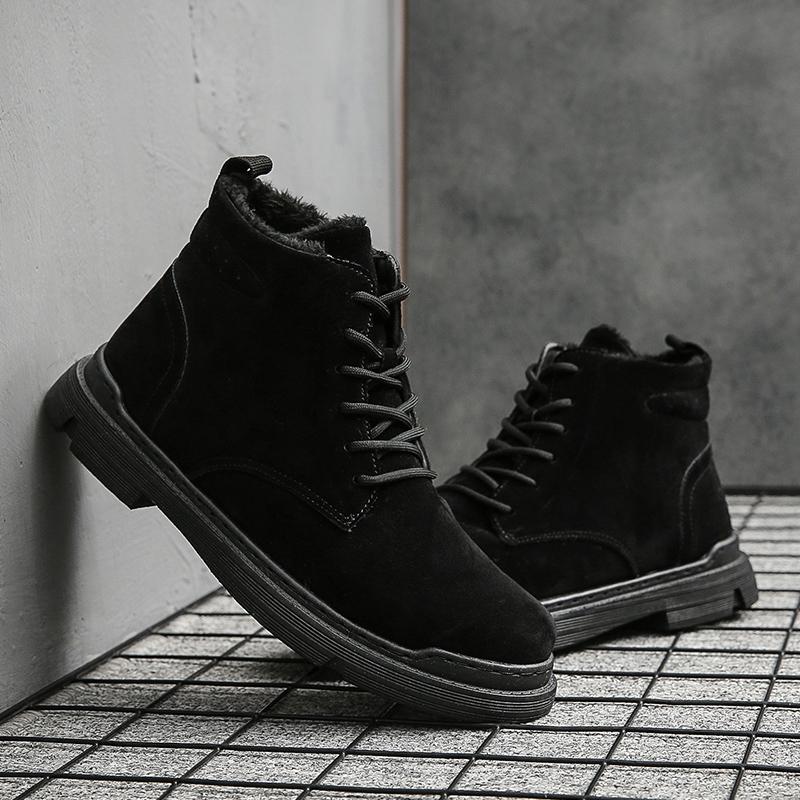 Мужские стильные зимние теплые удобные плюшевые уличные ботильоны универсальные замшевые кожаные ботинки на шнуровке 39 чёрный 2830₽