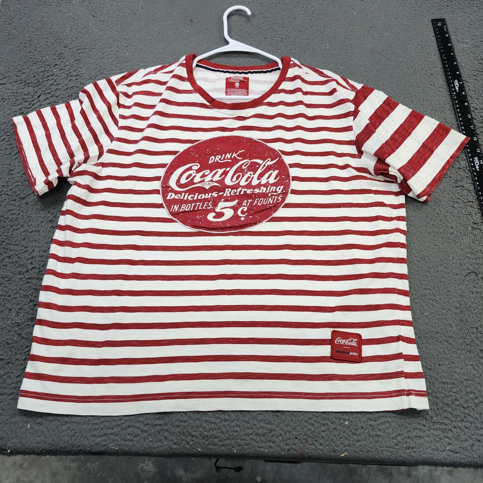 Coca-Cola Shirt Mens 2XL Red Striped 5 Cents Graphic Tee John Players Jeans Unisex T-Shirt XXXL
