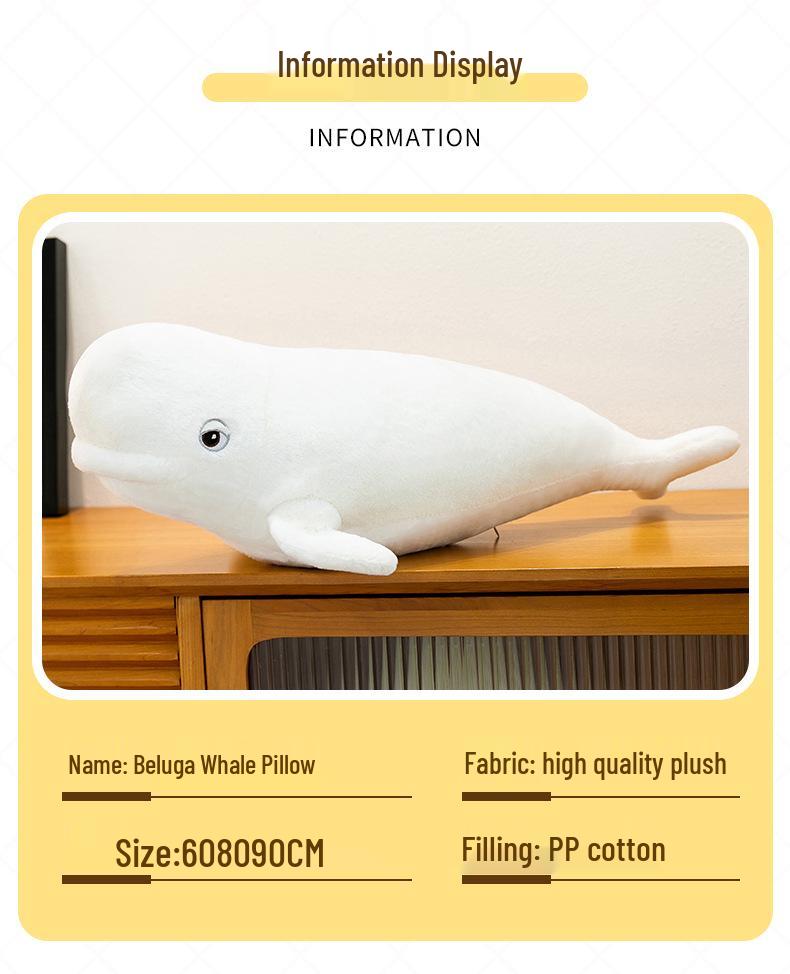 Large Beluga Whale Plush Pillow - Marine Animal Series