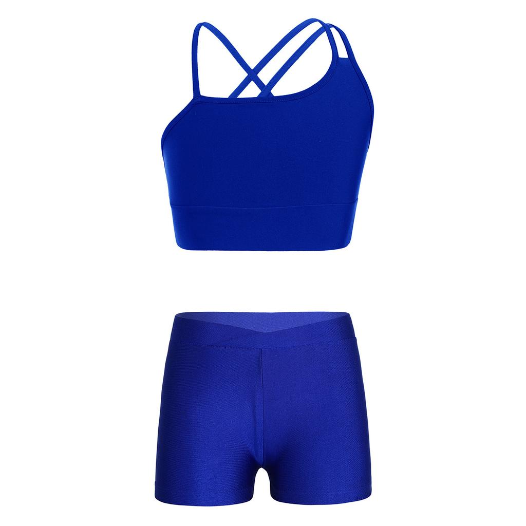Kids Girls 2 Piece Dance Outfits Crop Top with Shorts Active Set Gymnastics Dancewear Swimwear