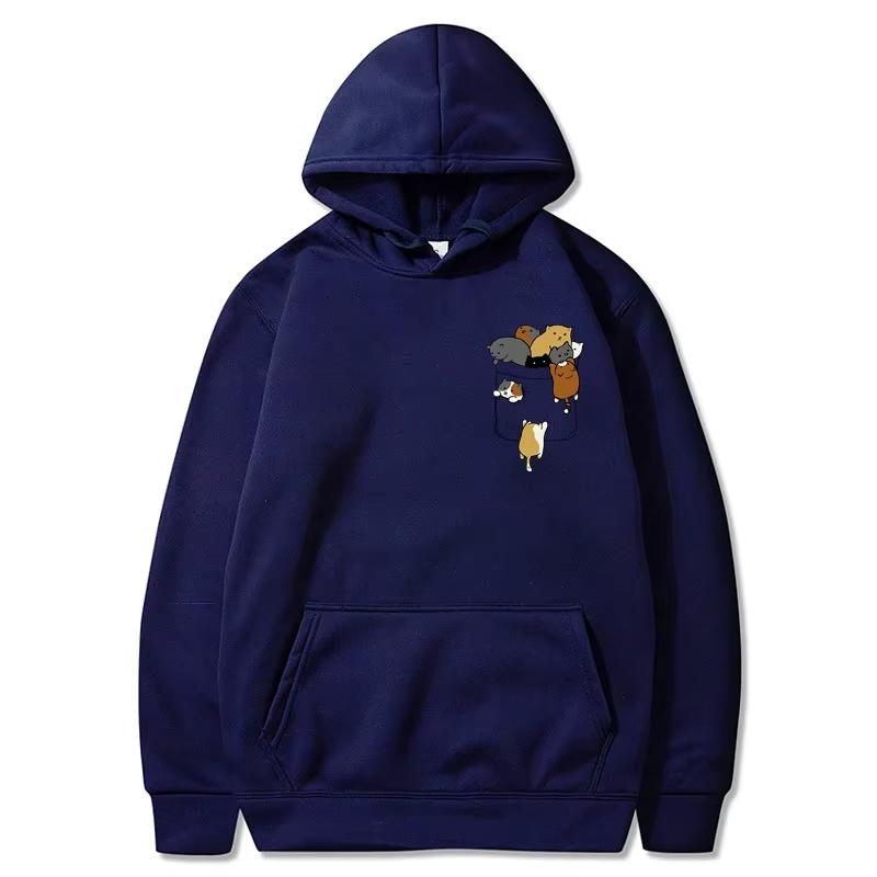 Cartoon Cat Crawling Printed Spring Autumn Kawaii Hooded Women Fashion Pullover Sweatshirt Harajuku Unisex Oversized Hoodie