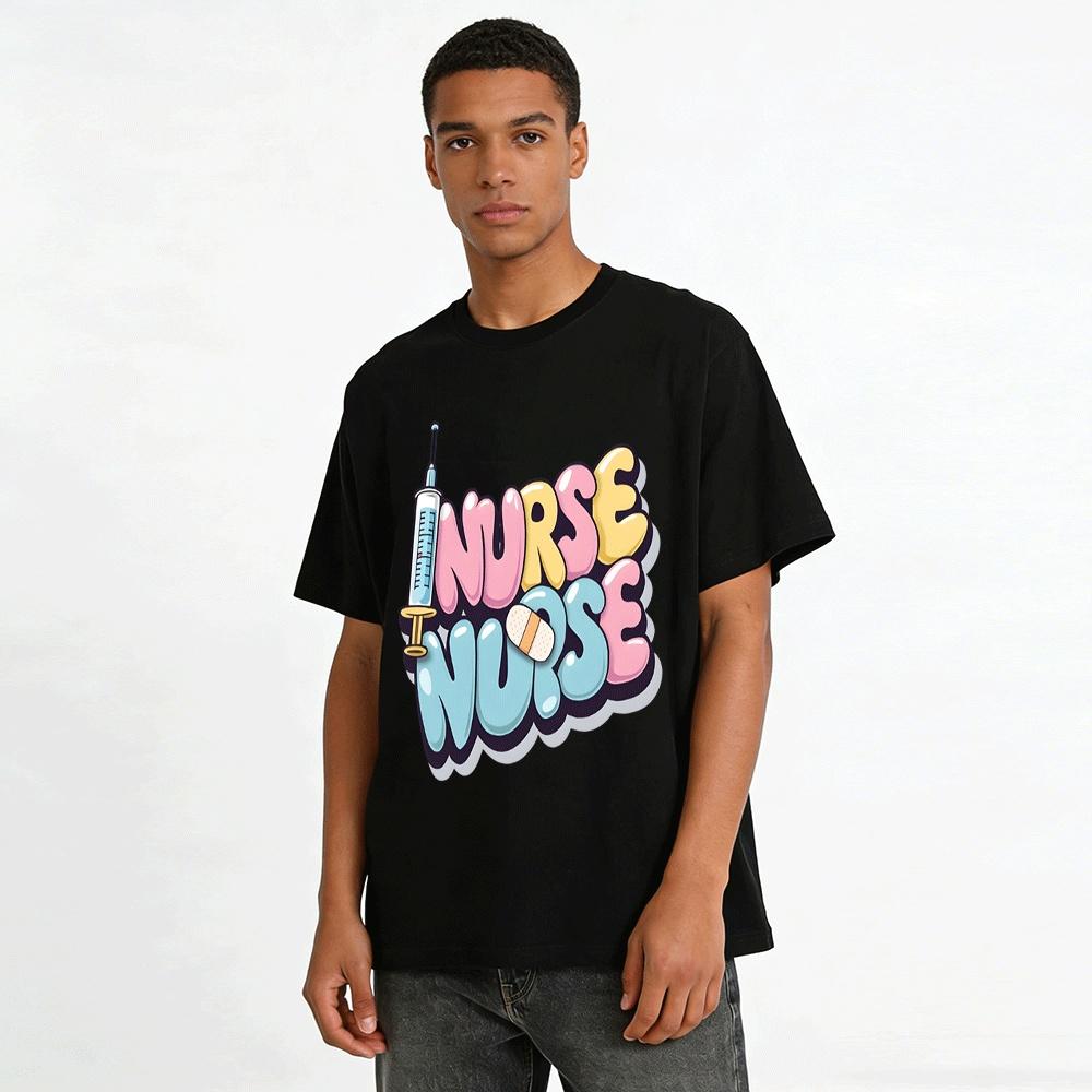 Cute Nurse Themed Print Casual Top For Medical Workers Pure cotton T-shirt