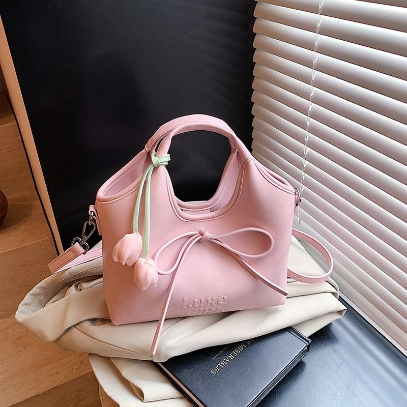 

2025 Bow Tie Fashionable Simple One-shoulder Cross-body Temperament Bag Female New Korean Handbag рожевий