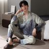 Ice Silk Pajamas Men's Spring and Autumn Long-sleeved High-end Simulation Silk Summer 1011 New Loungewear Men's Suit