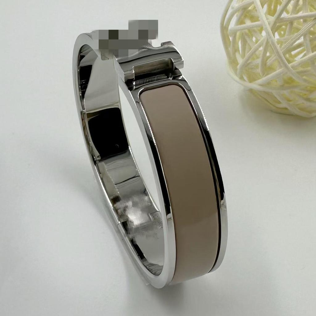 H Letter 12MM Enamel Titanium Steel Bracelet - European & American Fashion Bangle