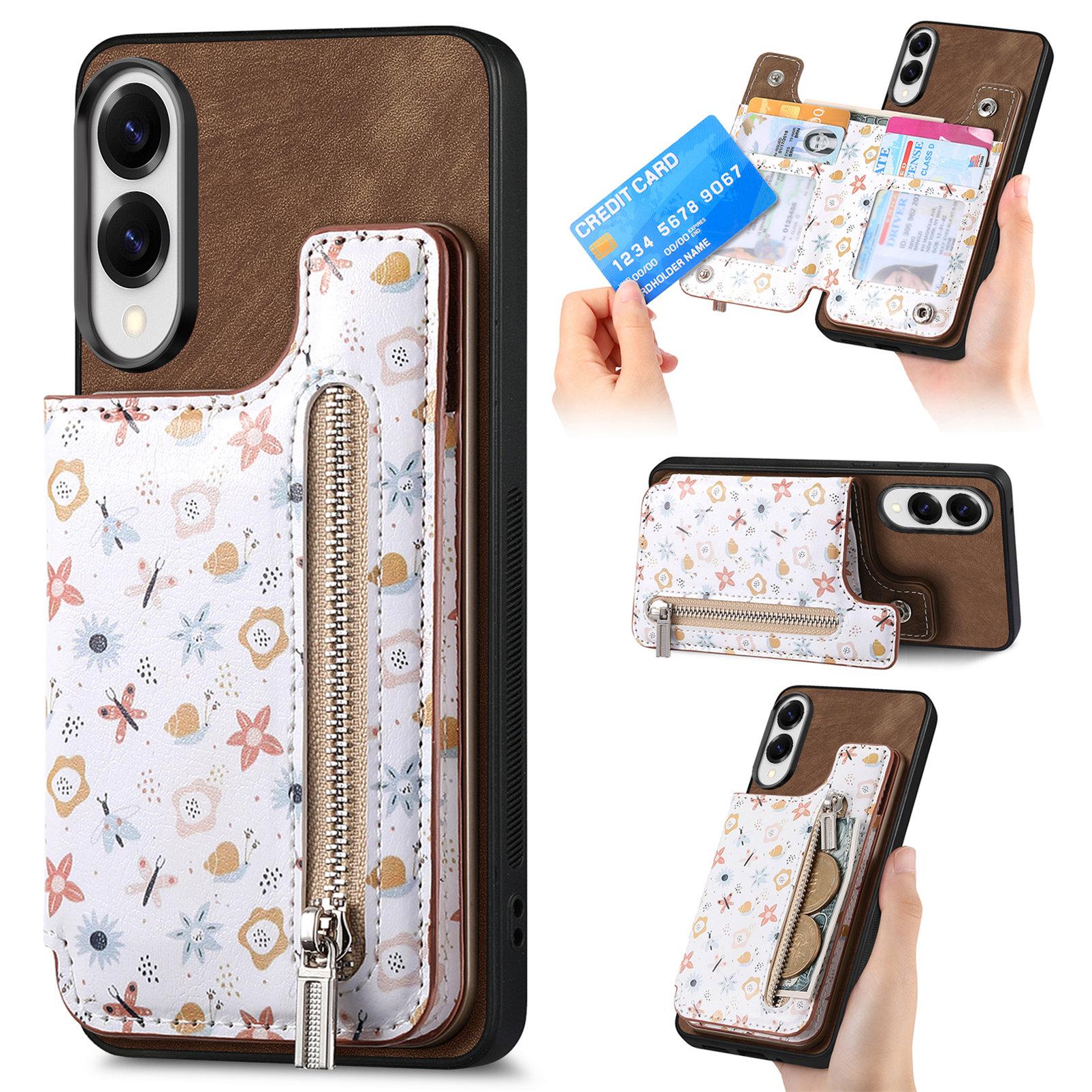 

For Samsung Galaxy S25 Edge Leather Phone Cover with RFID Blocking Zipper Card Bag Kickstand B