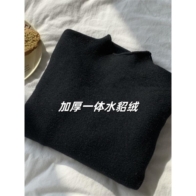 Thickened semi-turtleneck soft waxy knitted top women's autumn and winter skin-friendly integrated fleece bottoming shirt temperament simple sweater