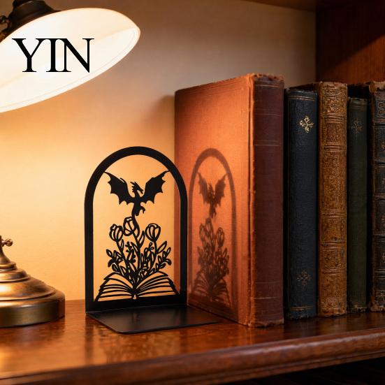 Heavy-duty Bookends 1 Pair Metal Dragon Bookends, Fantasy Castle Decorative Book Ends Texture for Shelves, Heavy Duty Gothic Holders Home Office
