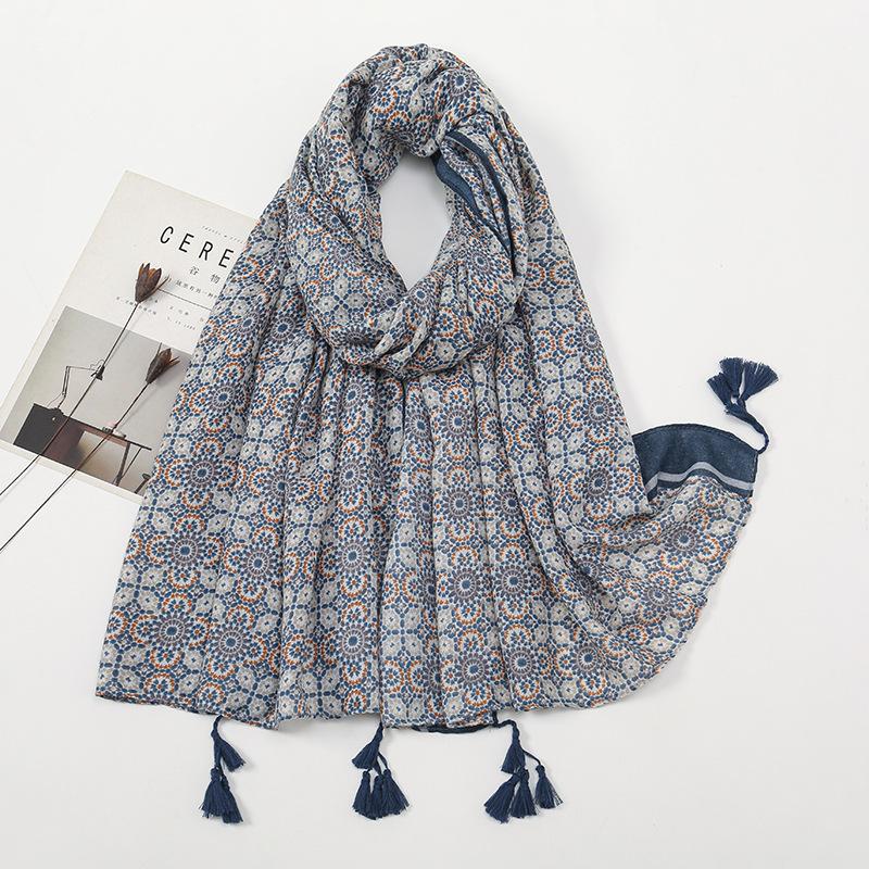 Literarischer kleiner frischer Retro-Fransenschal aus Baumwolle und Leinen, schöner bedruckter Seidenschal für Damen, japanischer Sonnenschutzschal