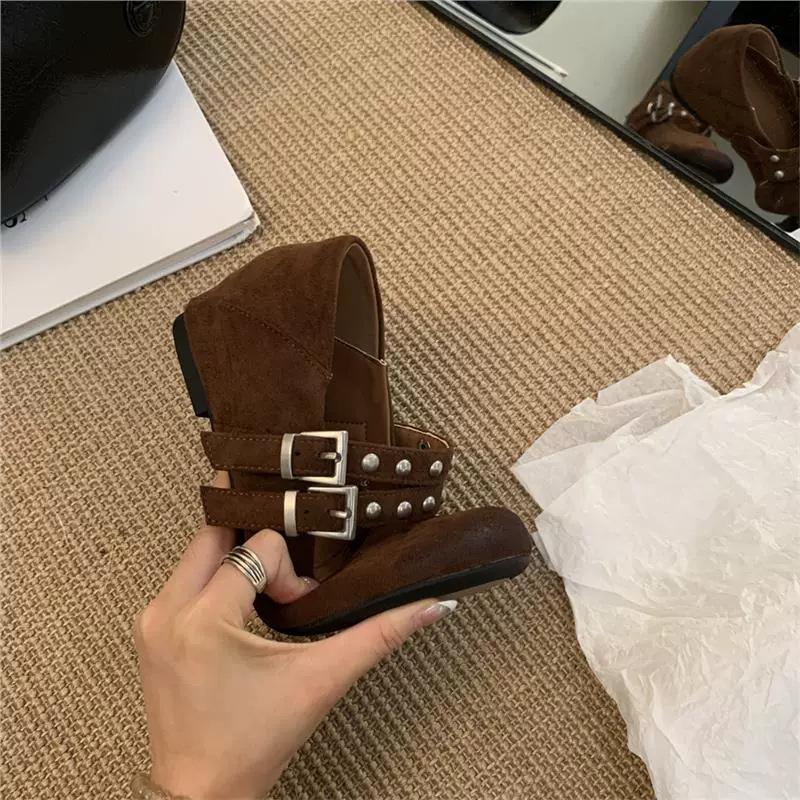 

Универсальные туфли-лодочки с двойной пряжкой, женские, с внутренней платформой 2025, из коровьей кожи, версия «папа»~ новые французские туфли Мэри Джейн с круглым носком 40 темно-коричневого