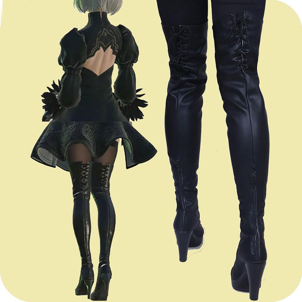 2B YoRHa 2 Type B Cosplay Costume with Halloween and Boots [Milky Time] NieRAutomata No. Wig, Costume,