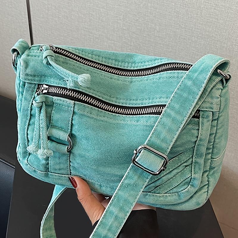 Women'S Vintage Crossbody Bag with Adjustable Strap - Multi-Zipper Compartments, Durable Polyester Lining, Solid Color for Daily Commute & Shopping