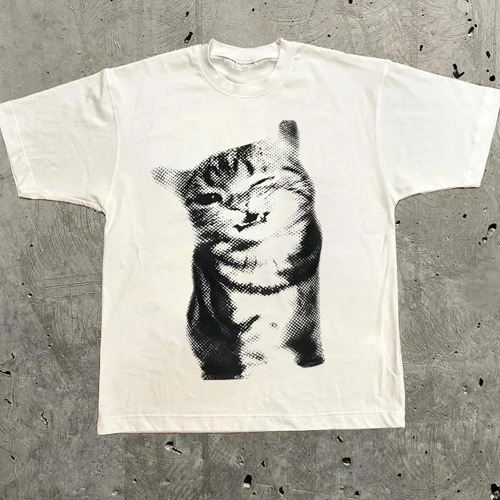 Winking Cat Cute Unisex WoUnisex Y2K Graphic T Shirt Streetwear Cotton Tee Retro Graphic Print Harajuku Streetwear Unisex WoUnisex Tops