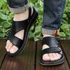 Herren Braune Flache Hausschuhe Sommer Outdoor Breite Zehenpartie Wandersandalen Retro Schwarzes Leder Offene Zehenpartie Strandschuhe Übergröße
