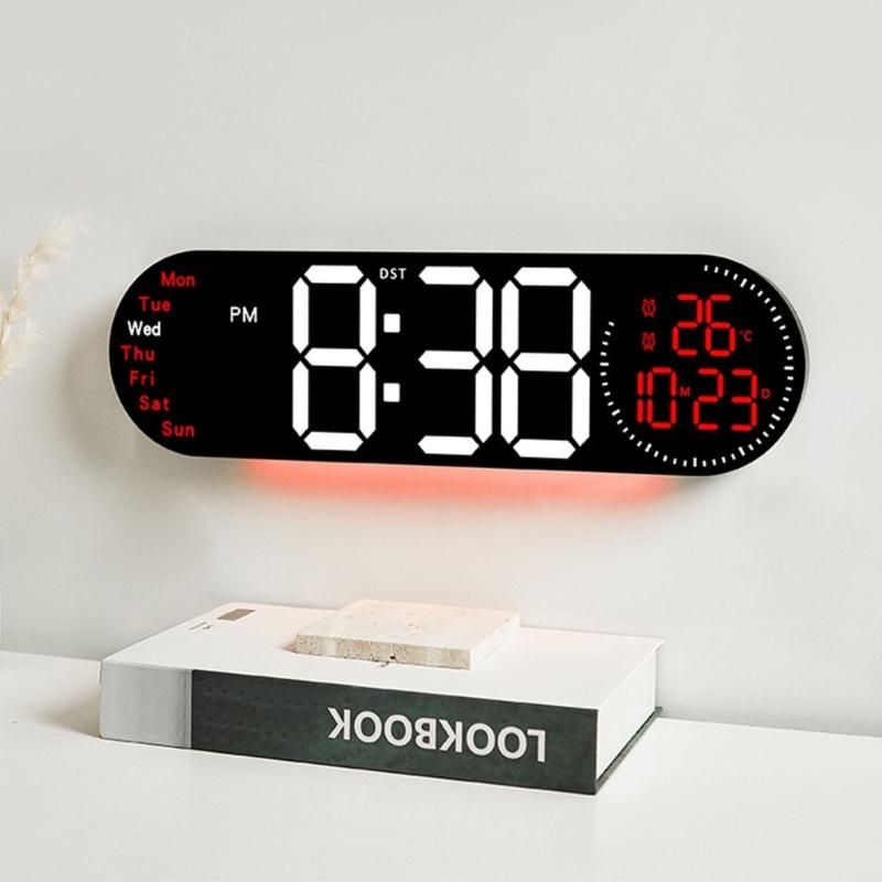 Large LED Wall Clock with Remote Control 2 Alarms Date Temperature Easy To Read Display for Home Decors Time Management